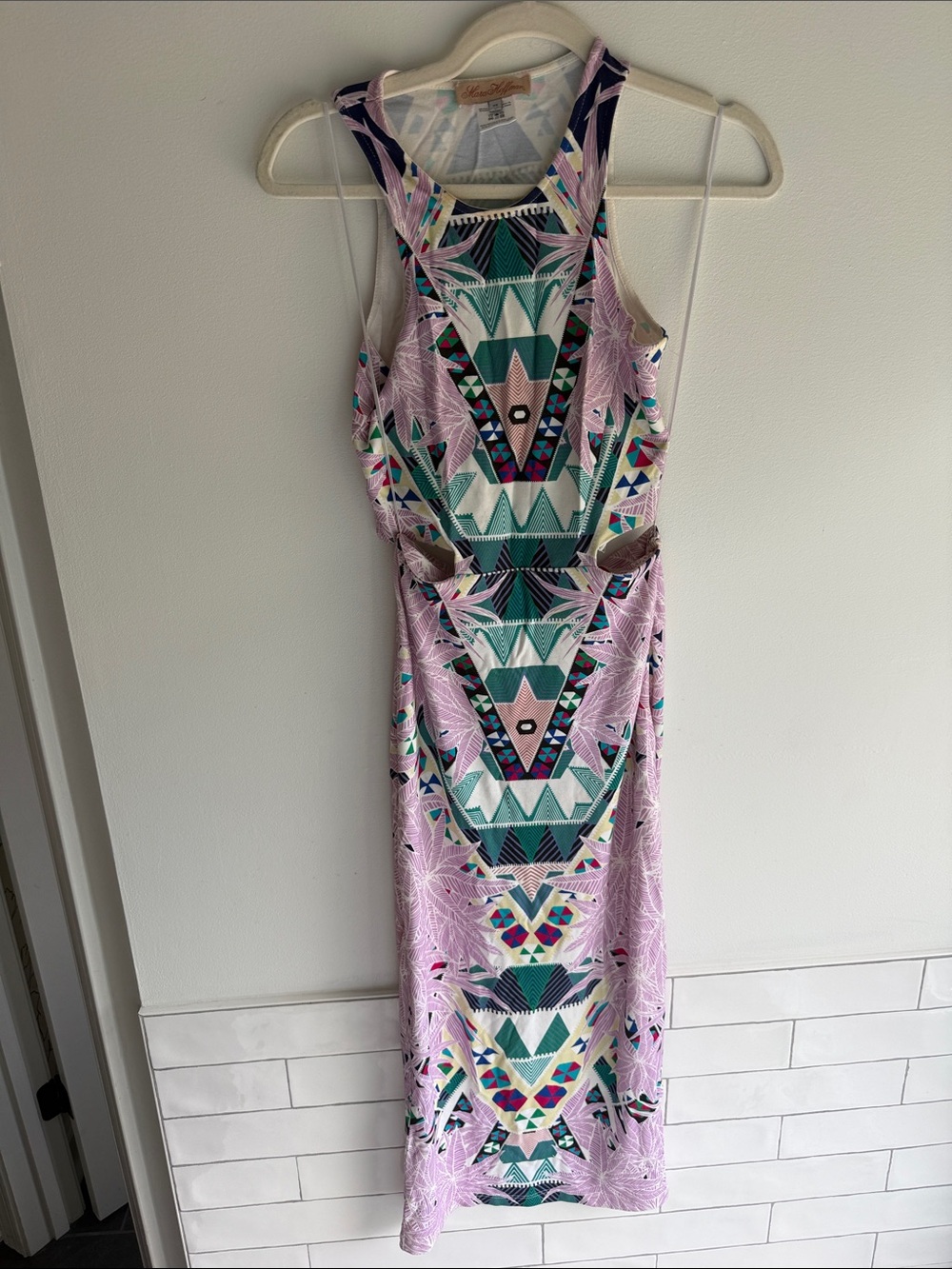 Sleeveless Geometric Print Maxi Dress in Lavender and Teal